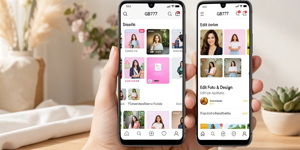 Screenshot GB777 menunjukkan antarmuka aplikasi Edit Foto Aesthetic yang intuitif.
