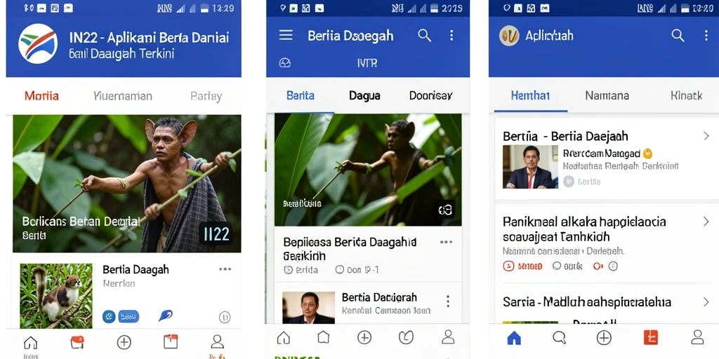Antarmuka IN22 yang sederhana dan informatif untuk berita daerah.