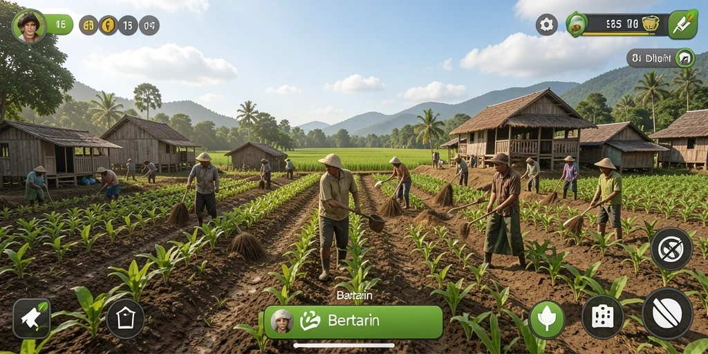 Antarmuka game Bertani T6 yang menawan dan interaktif.
