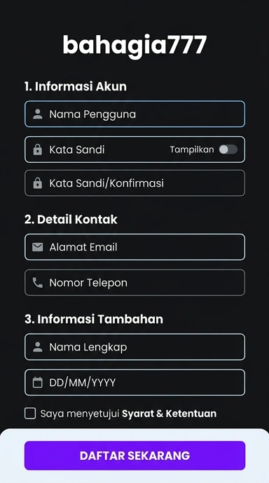 Tampilan halaman daftar bahagia777